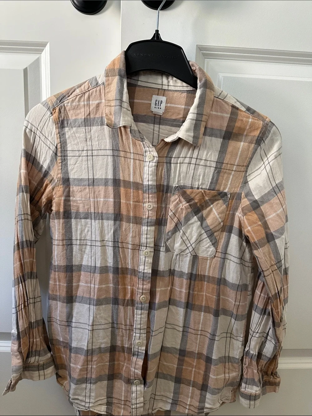 GAP Plaid Button-Down Shirt — Cream, Tan & Gray